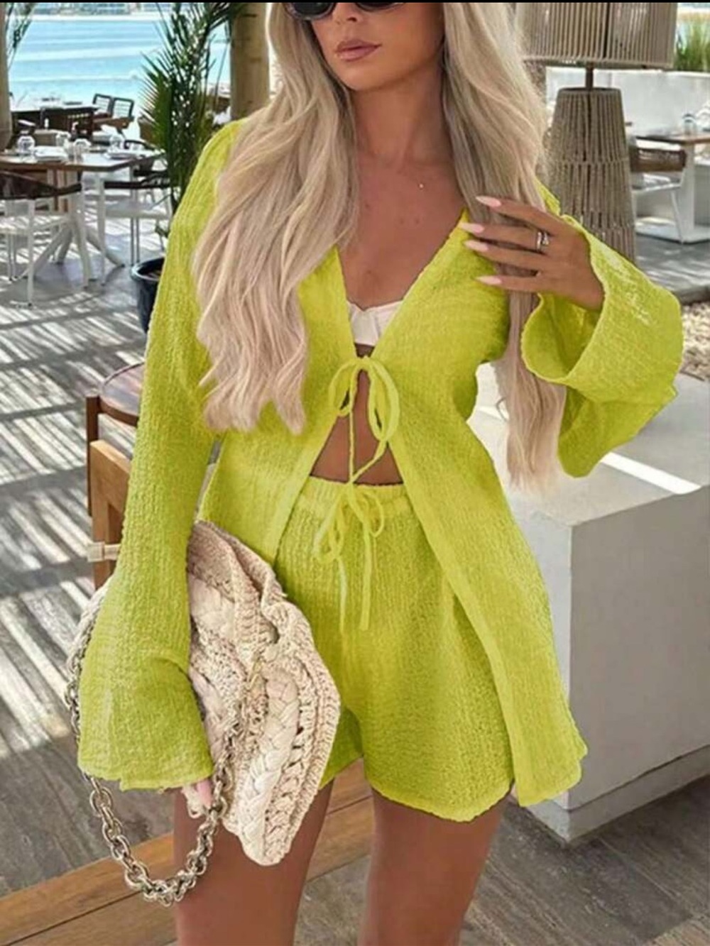 Lime Tie-Front Beach Cover-Up Set - Women Swim
